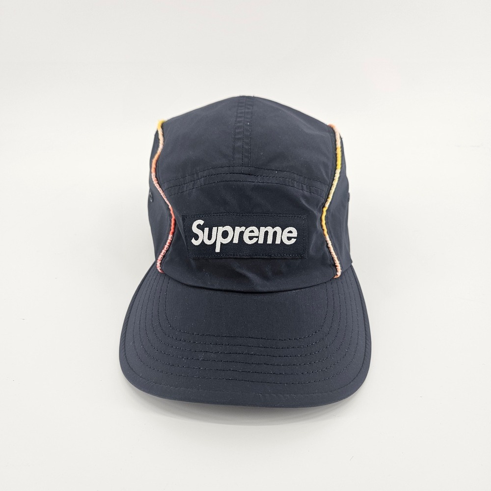 Supreme Piping Camp Cap Navy Blue 5 Panel Box Logo Hat Adjustable Streetwear